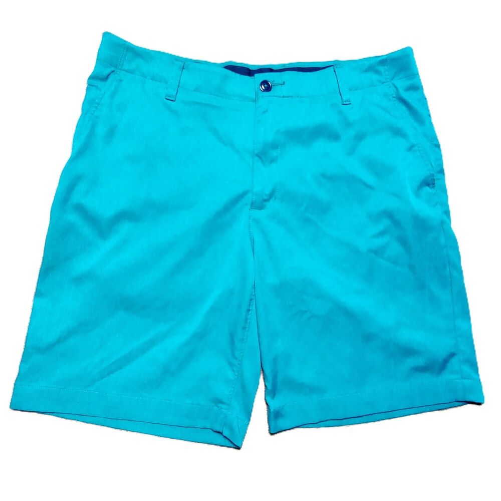 Lands’ End Men’s Size 36 Traditional Fit Teal Blue Golf Chino Shorts 100% Poly